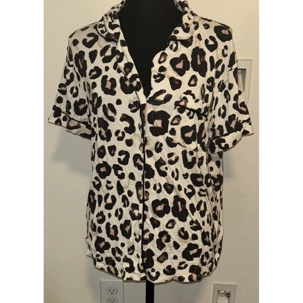 Stars Above Medium Animal Print Short Sleeve Button Up Collared Sleep Shirt